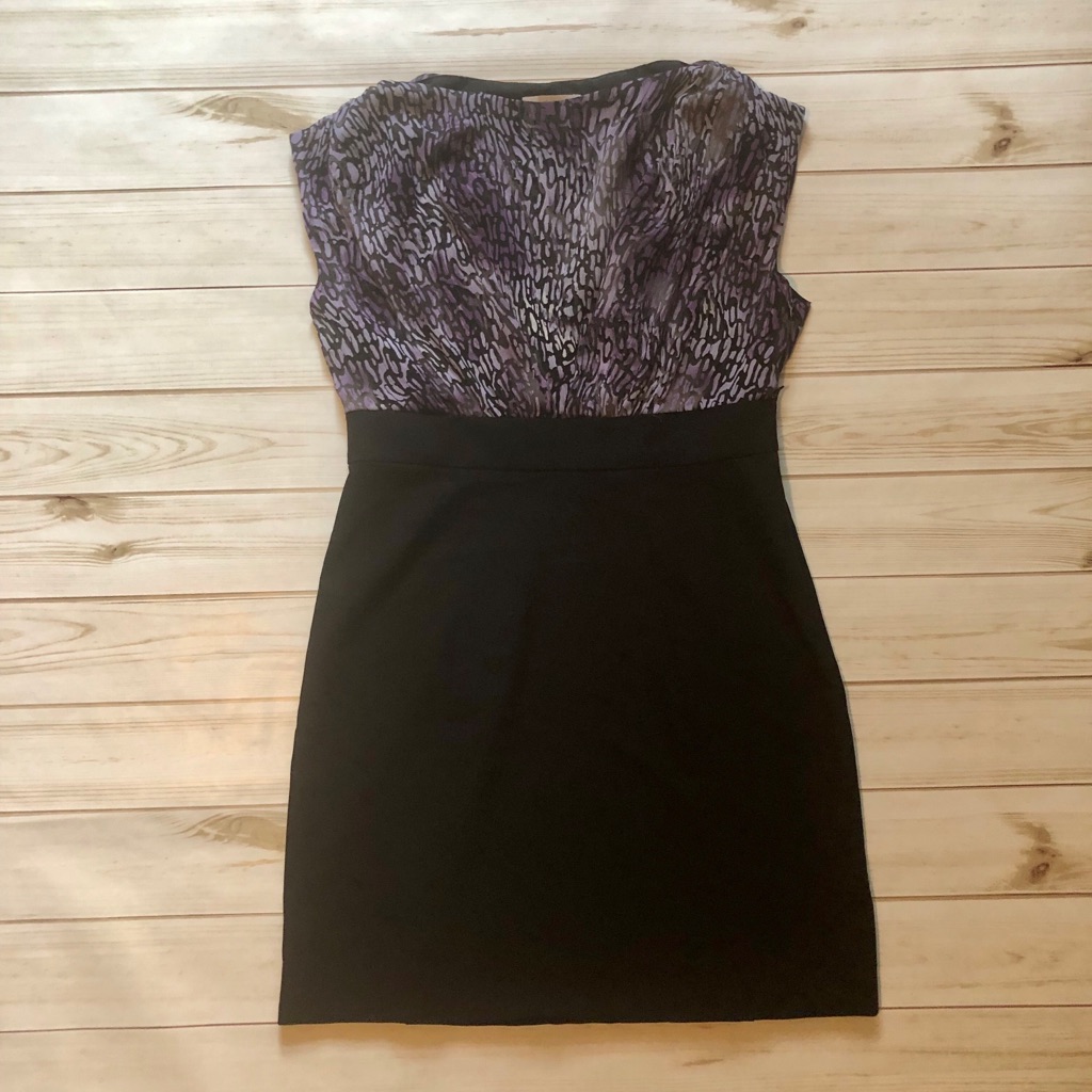 Purple And Black Sleeveless Midi Dress
